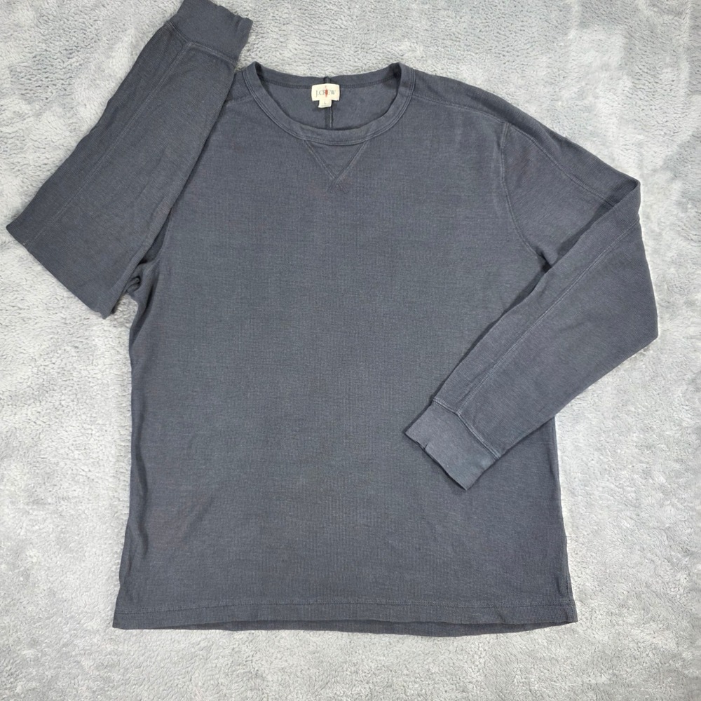 J.Crew Beach Thermal Crewneck Linen Cotton Blend Waffle Knit Shirt Grey Lg Mens